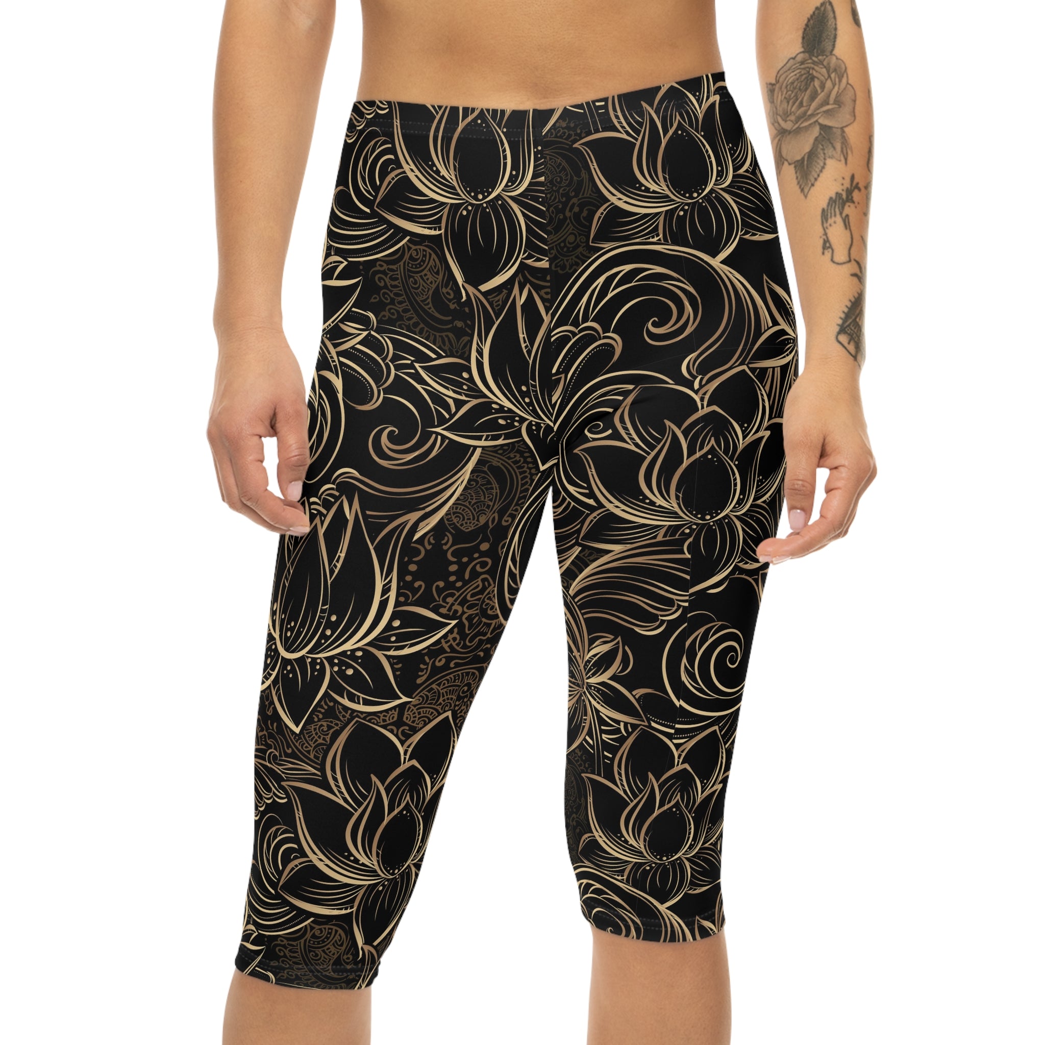 Golden Bloom Capri Leggings